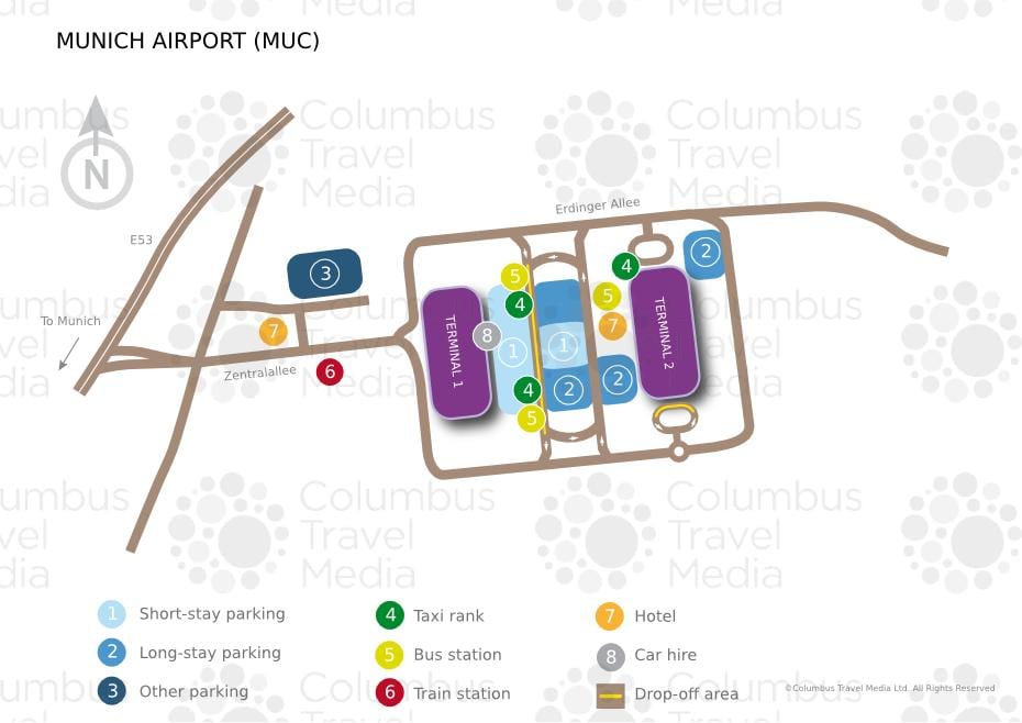 แผนที่ของมิวนิคสนามบินสถานีรถไฟ