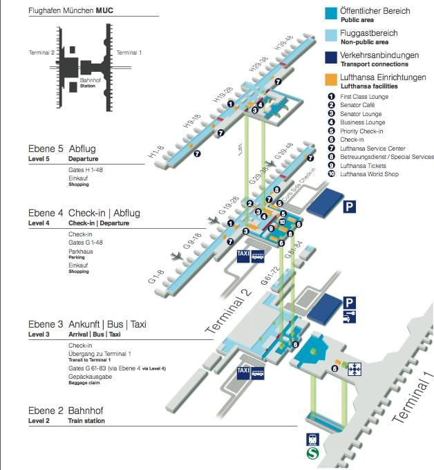 แผนที่ของมิวนิคสนามบิน lufthansa