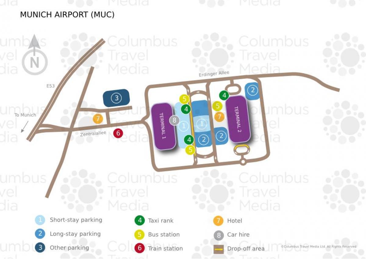 แผนที่ของมิวนิคสนามบินสถานีรถไฟ
